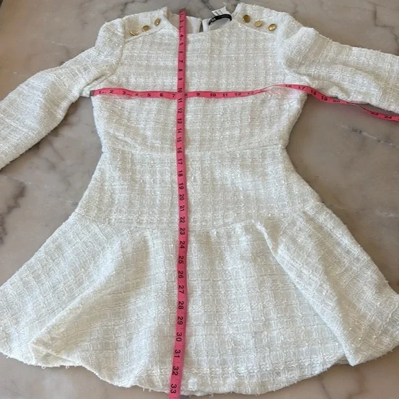 ZARA White Boucle Tweed Peplum Side Gold Button Structured Mini Dress Sz S NWOT - Picture 7 of 14